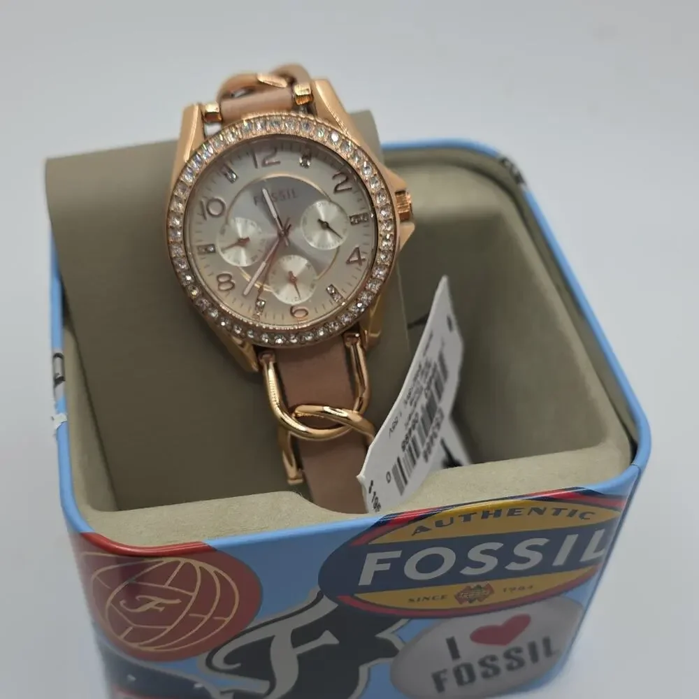 Fossil ES3466 Women’s Rose Gold-Tone Crystal Bezel Quartz Chronograph w/ Box